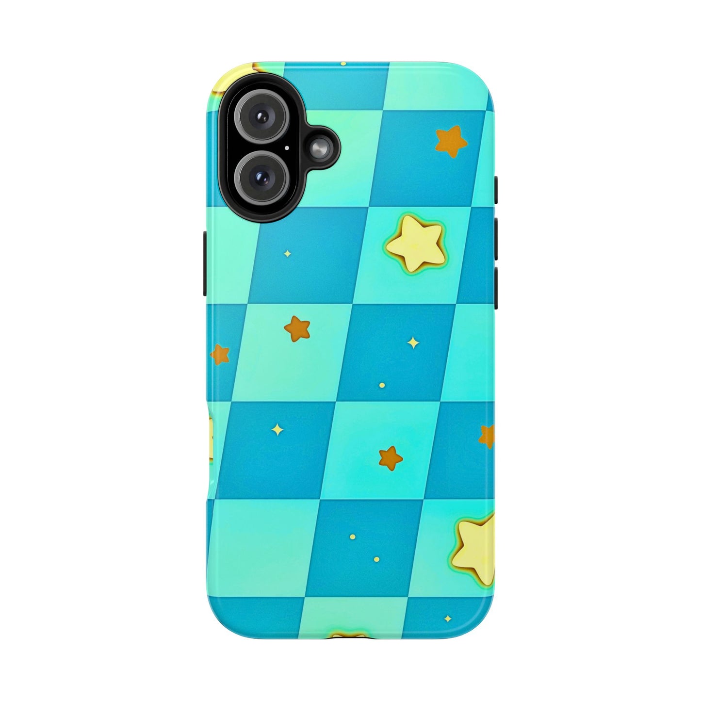 Vibrant Preppy Checkered Blue & Yellow Stars Tough Phone Case | Aesthetic