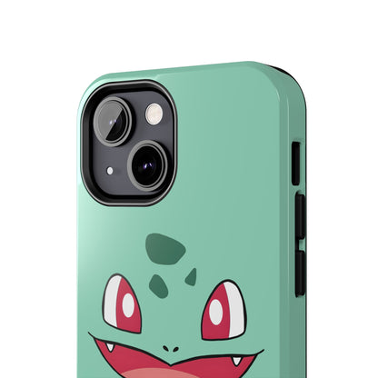 Green Leaf Dino Smile Red Eyes Cute Creature Tough Phone Case | Anime