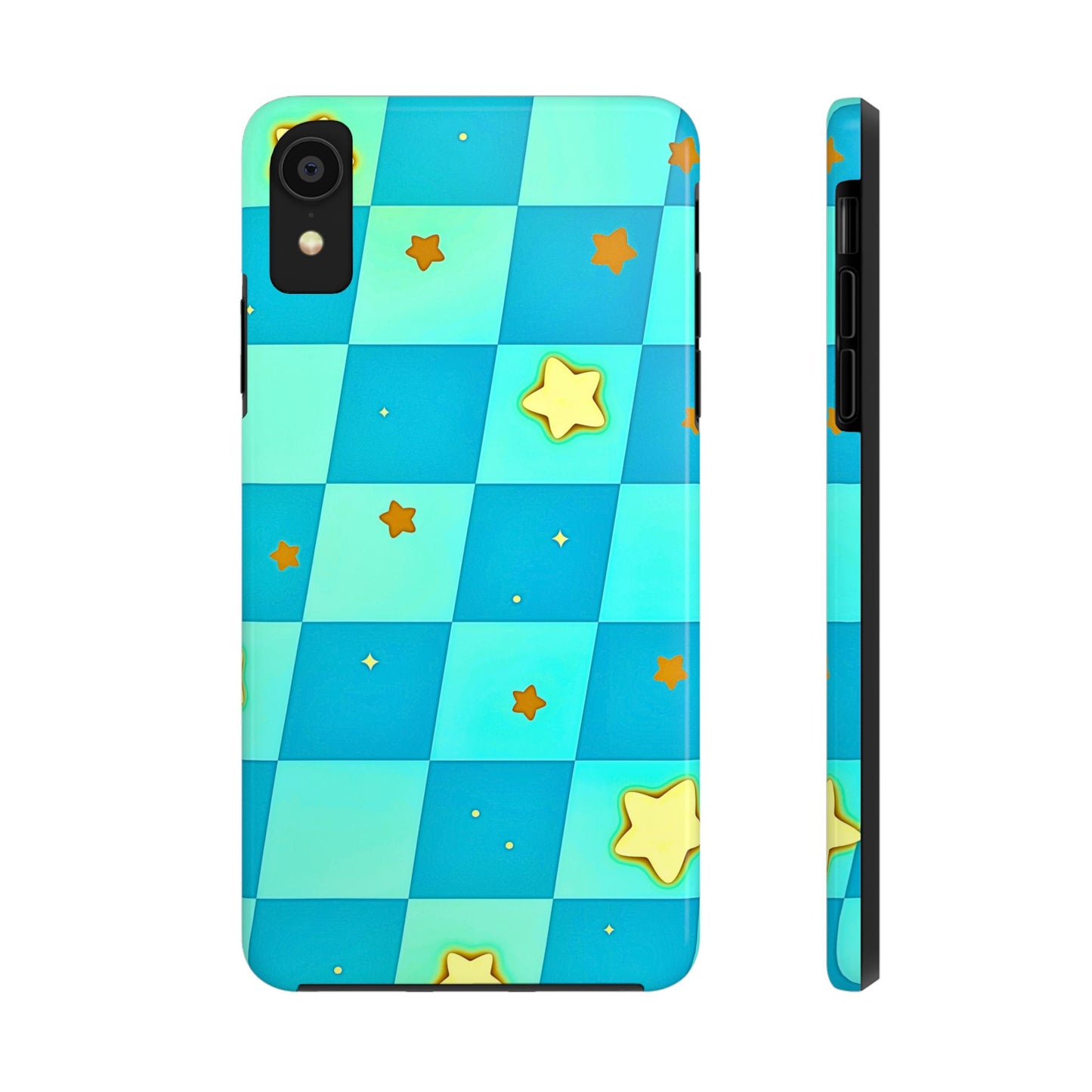 Vibrant Preppy Checkered Blue & Yellow Stars Tough Phone Case | Aesthetic