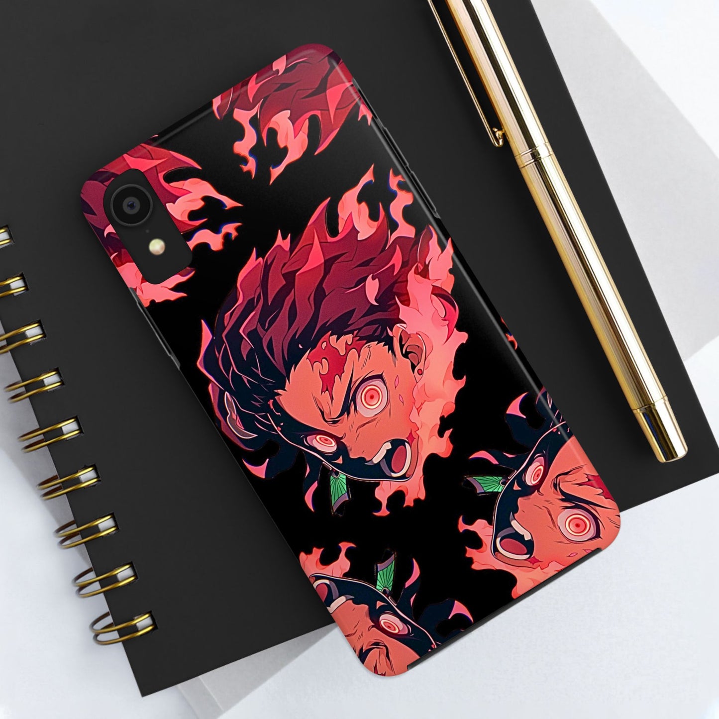 Tanjiro Kamado Flamed Style Black Tough Phone Case | Anime - Demon Slayer