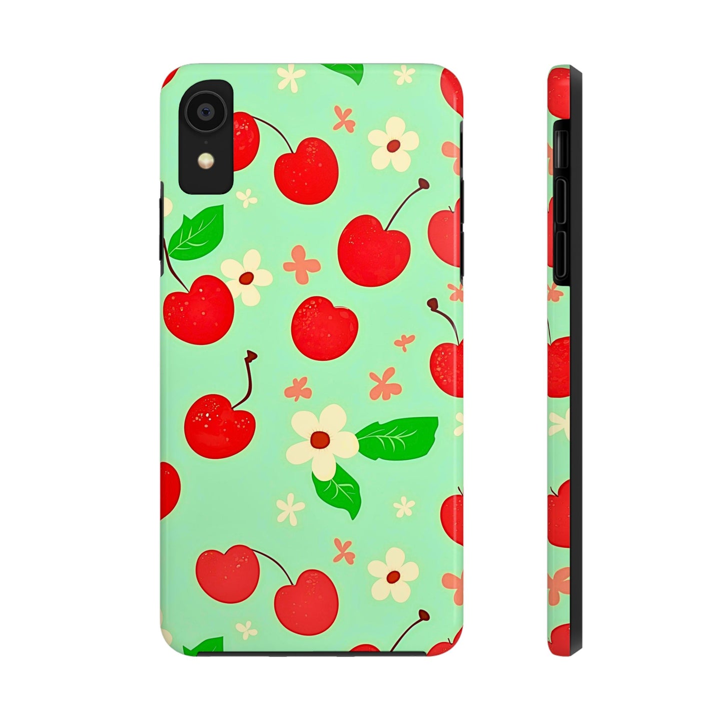 Cute Cherry Flower Pattern Mint Tough Phone Case | Aesthetic