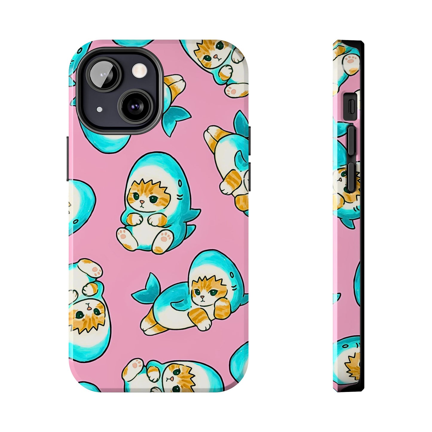 Pink Cute Shark Cats Pattern Tough Phone Case | Animals