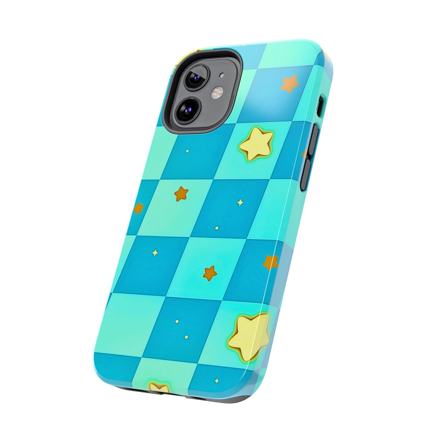Vibrant Preppy Checkered Blue & Yellow Stars Tough Phone Case | Aesthetic