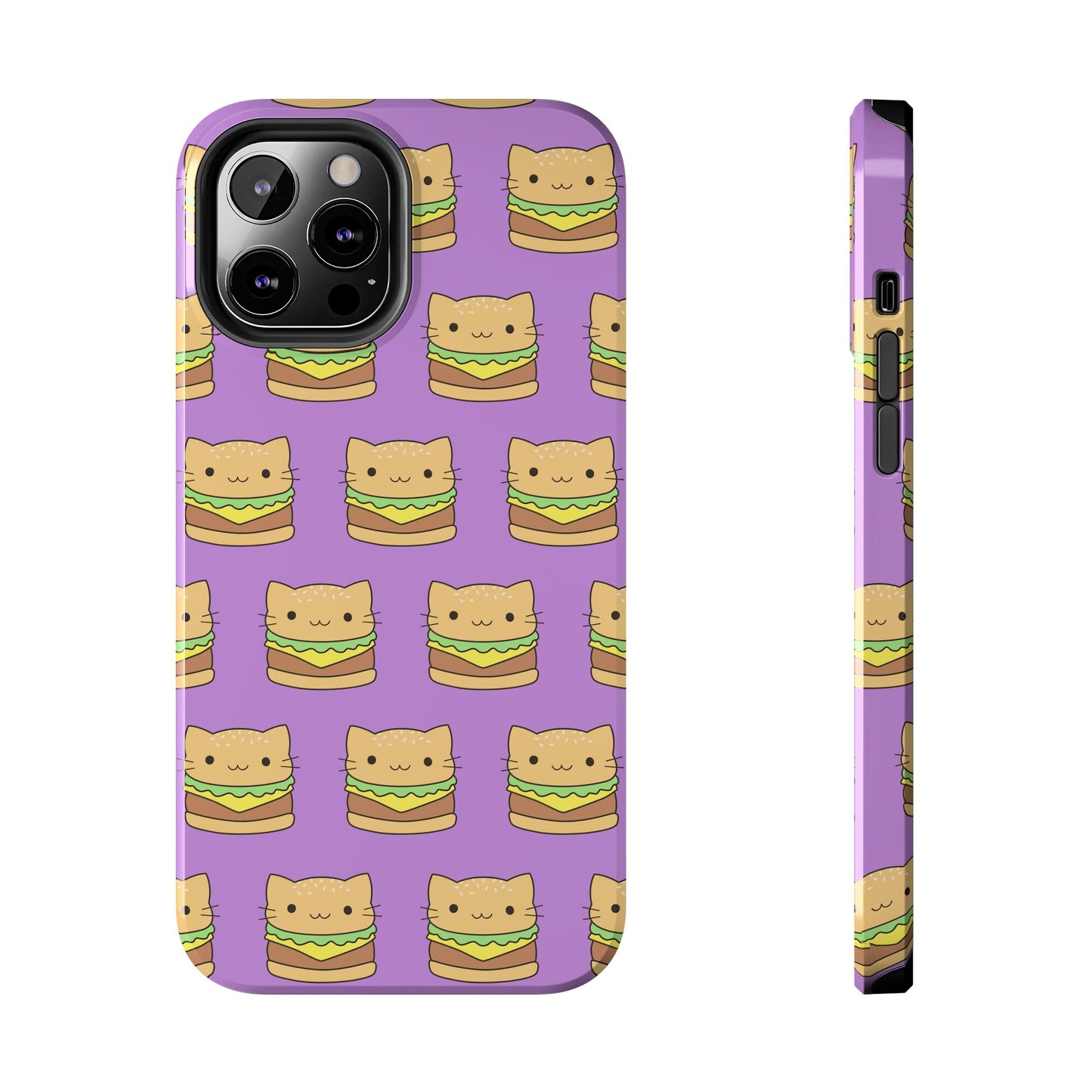 Kawaii Cat Burger Pattern Purple Background Cute Tough Phone Case | Food