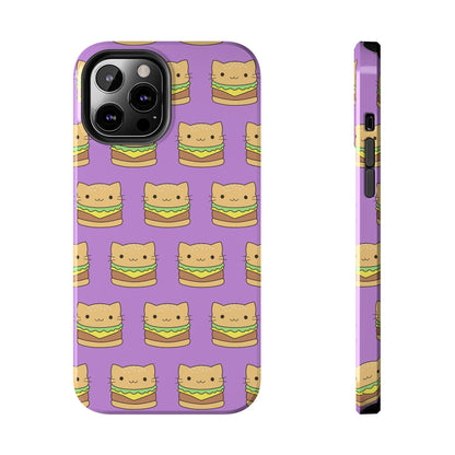 Kawaii Cat Burger Pattern Purple Background Cute Tough Phone Case | Food