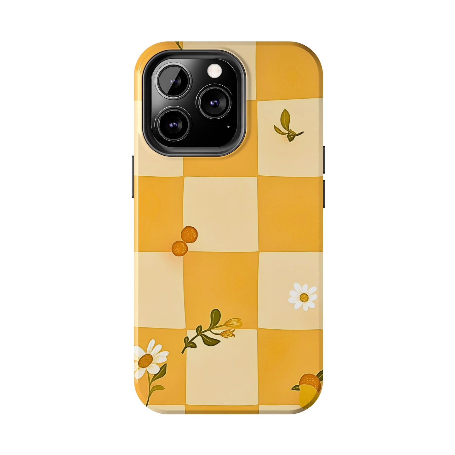 Yellow Checkered Preppy Daisies Tough Phone Case | Aesthetic