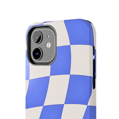 Funda resistente para teléfono con estampado ondulado de cuadros azules | Estética