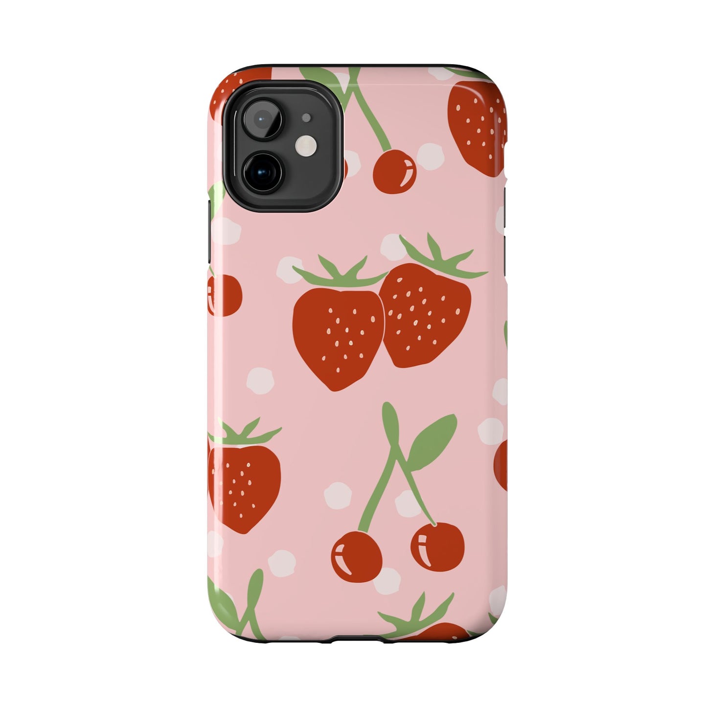 Cute Pink and Red Cherry and Strawberry Tough Phone Case | Food