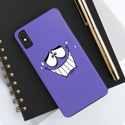 Awkward Nervous Cartoon Face Purple Background Tough Phone Case | Funny