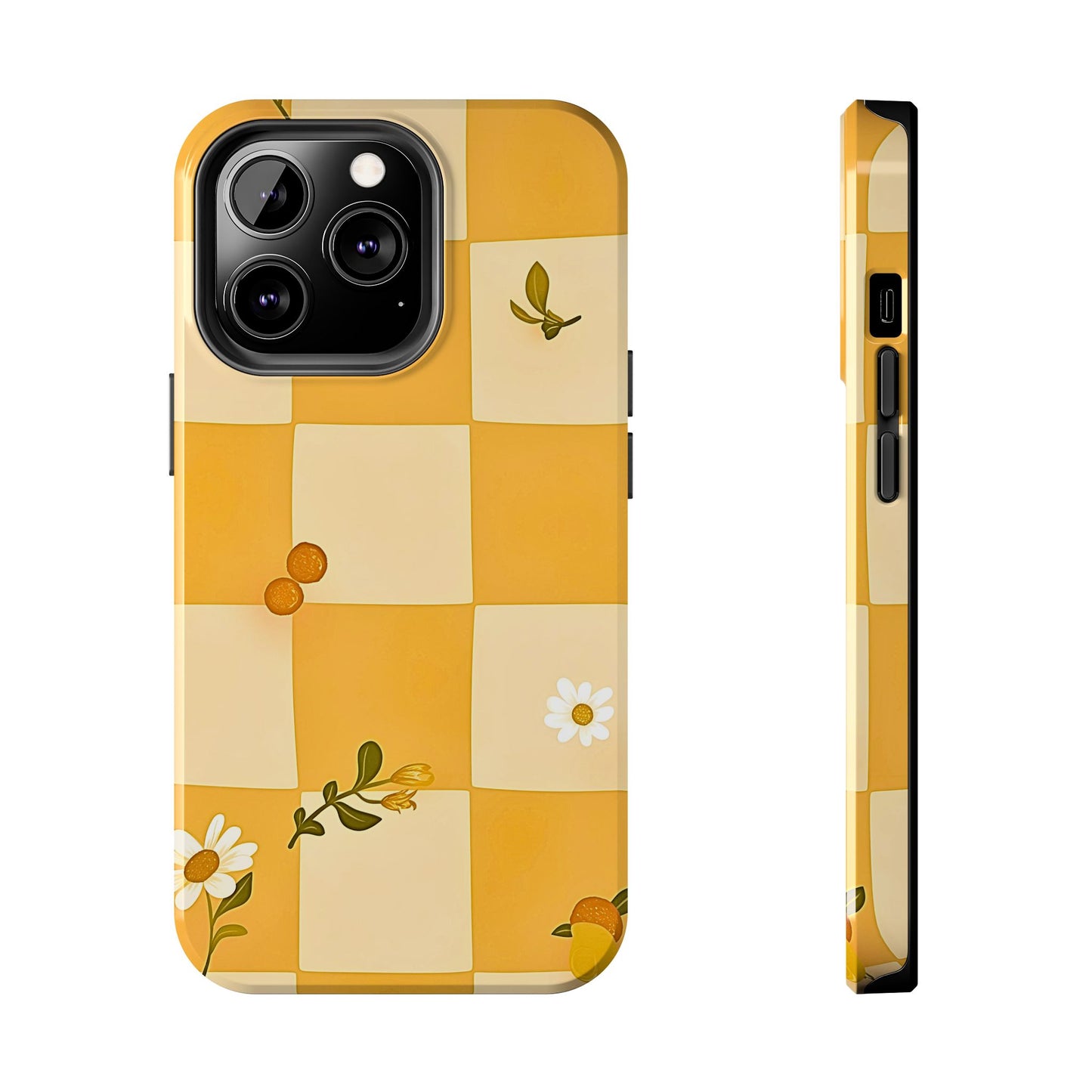 Yellow Checkered Preppy Daisies Tough Phone Case | Aesthetic