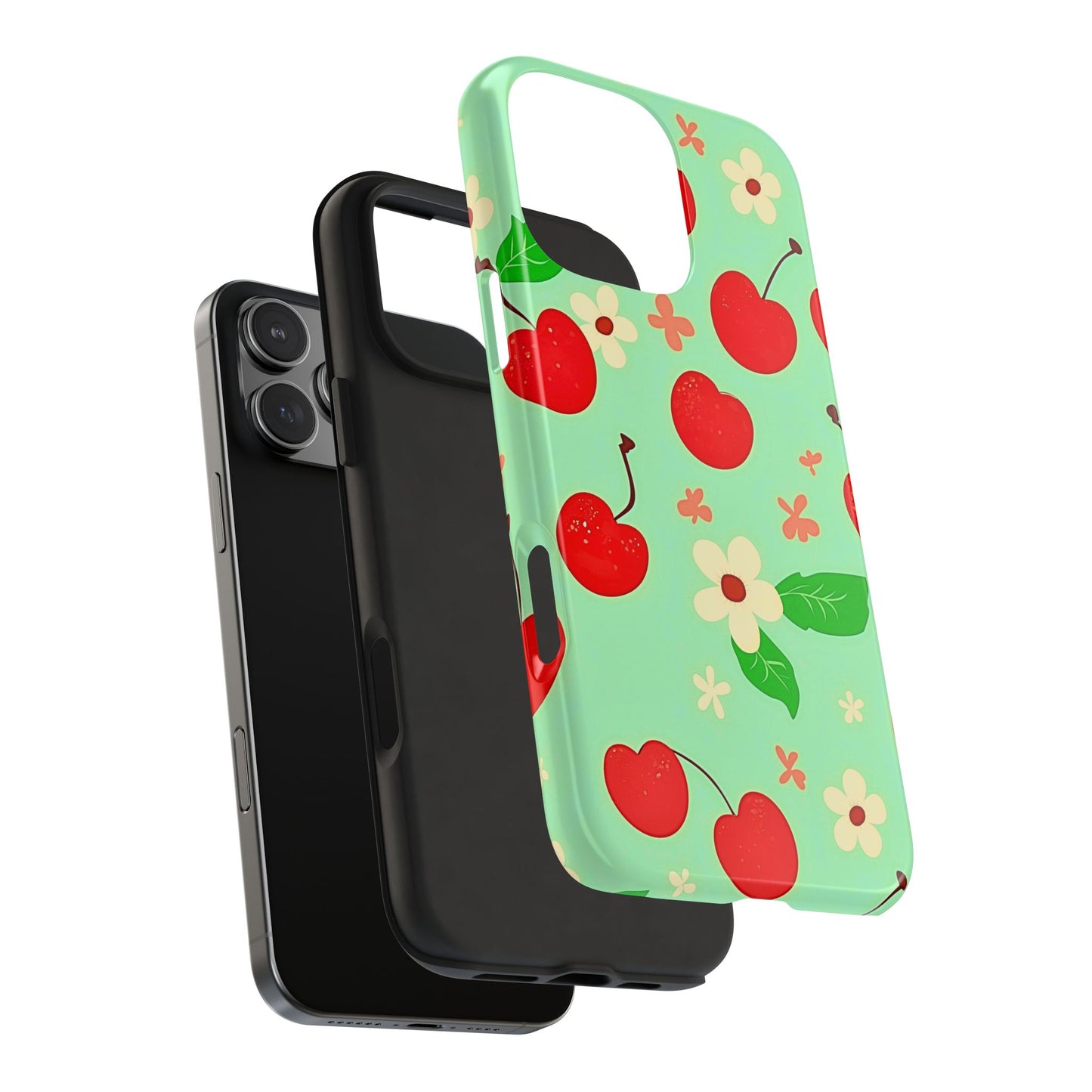 Cute Cherry Flower Pattern Mint Tough Phone Case | Aesthetic