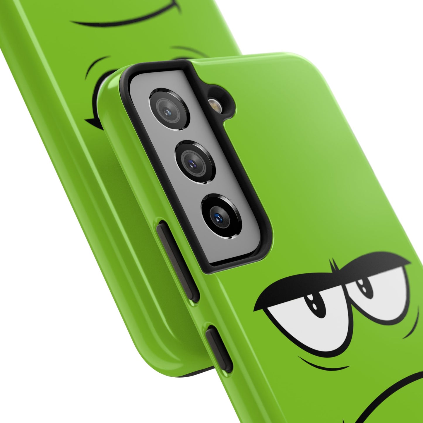 Grumpy Mood Face Green Background Funny Expression Tough Phone Case | Funny