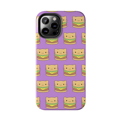 Kawaii Cat Burger Pattern Purple Background Cute Tough Phone Case | Food