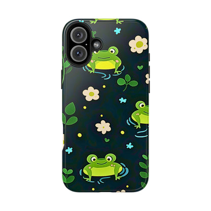 Kawaii Froggy Pattern Black Tough Phone Case | Animals