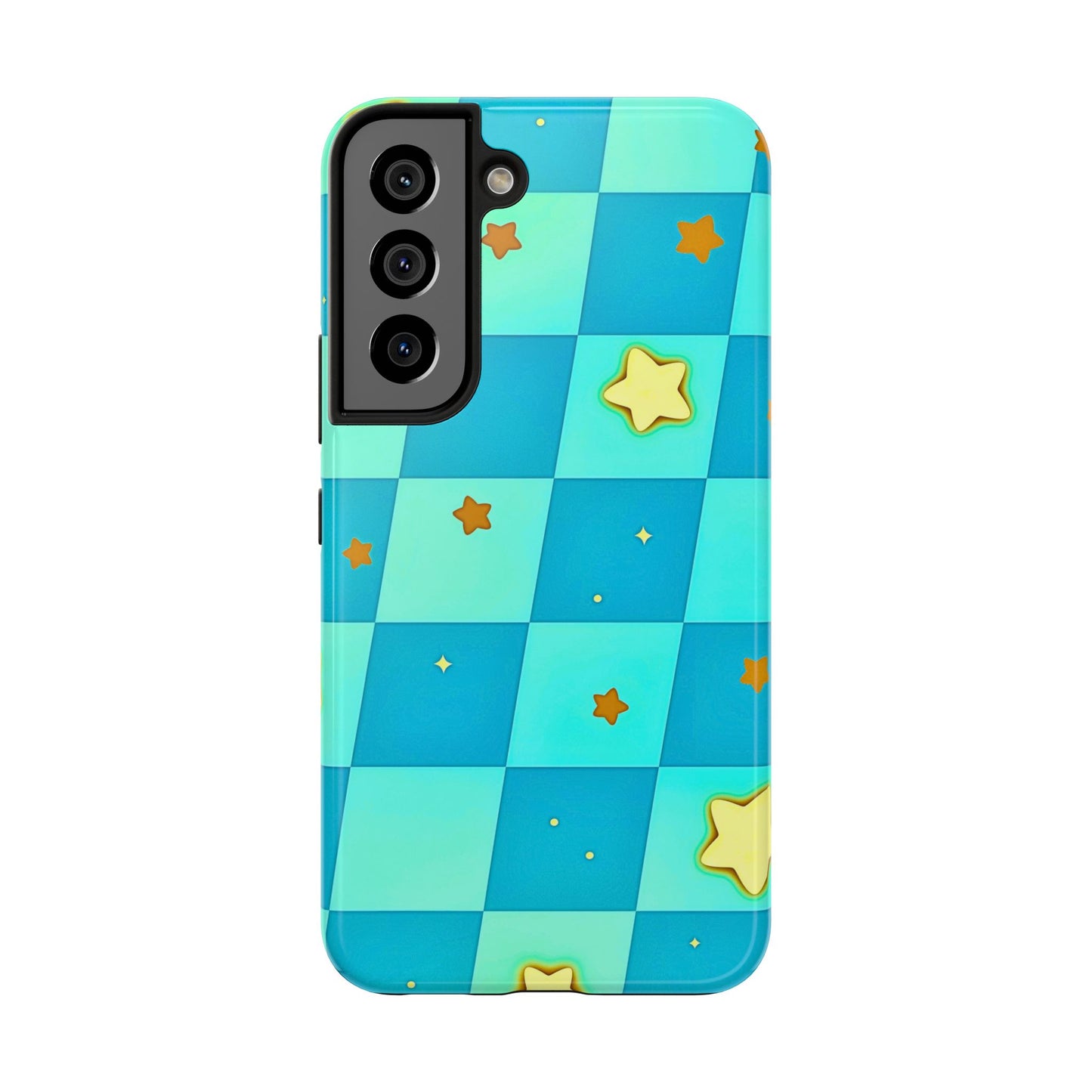 Vibrant Preppy Checkered Blue & Yellow Stars Tough Phone Case | Aesthetic