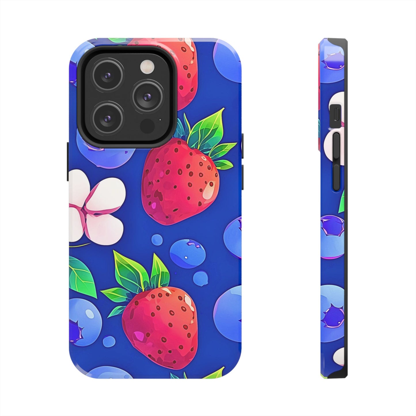 Cute Blueberry Strawberry Fruit Pattern Tough Phone Case | Aesthetic