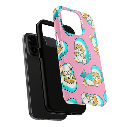 Pink Cute Shark Cats Pattern Tough Phone Case | Animals