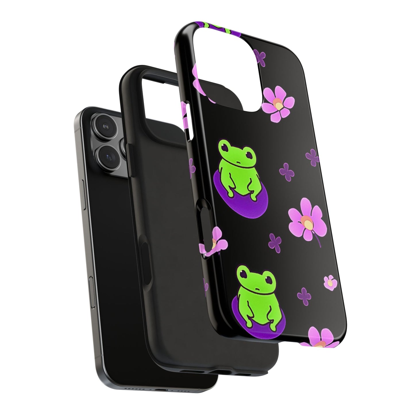 Cute Frog & Pink Flowers Pattern Style Tough Phone Case | Animals