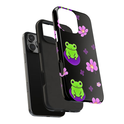 Cute Frog & Pink Flowers Pattern Style Tough Phone Case | Animals
