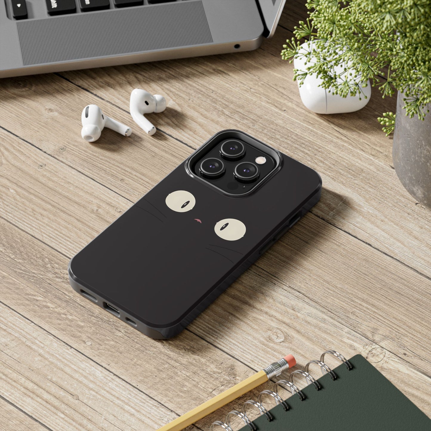 Adorable Black Cat Face and Eyes Minimal Tough Phone Case | Animals