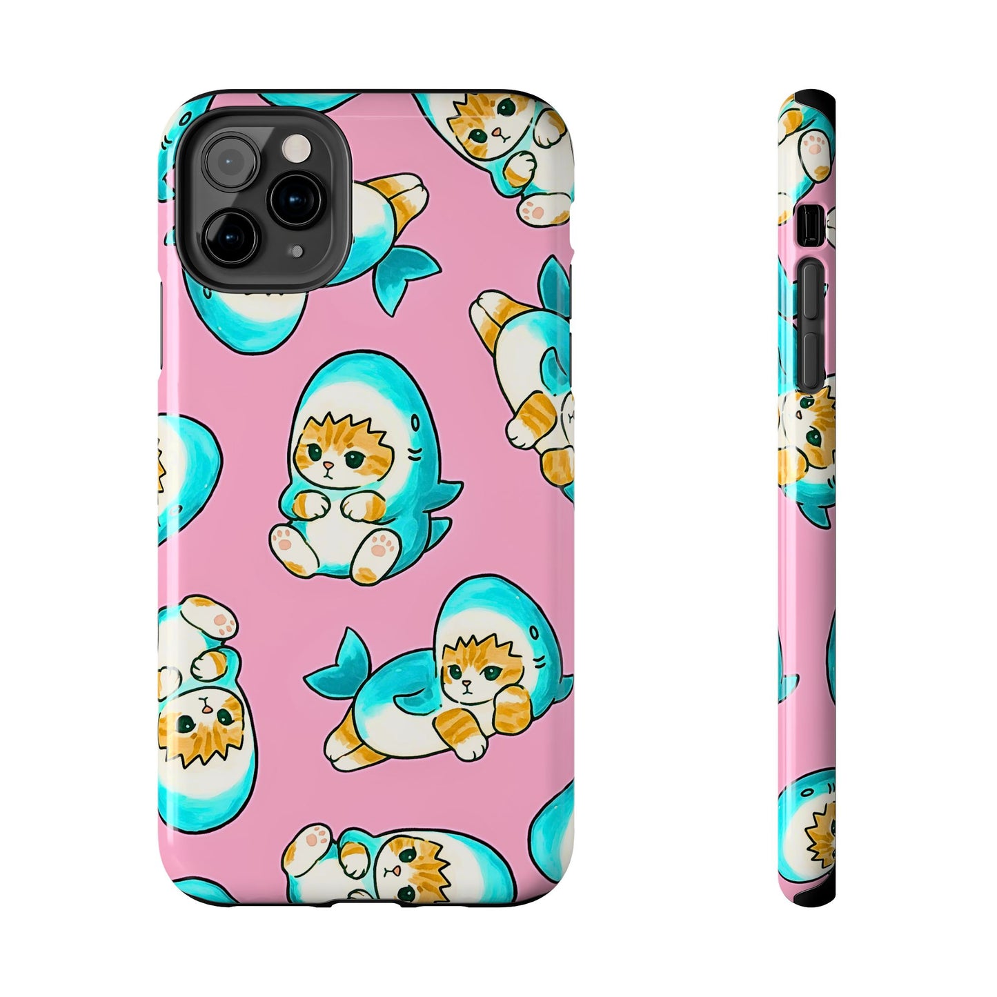 Pink Cute Shark Cats Pattern Tough Phone Case | Animals