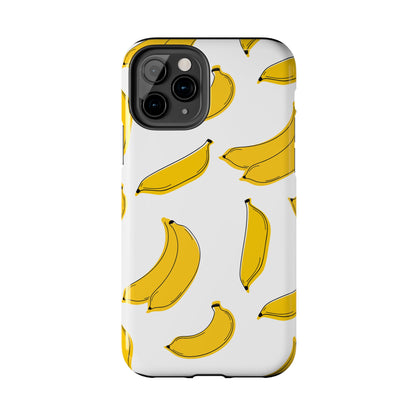 Bold Yellow Banana Pattern Minimal Line Art Tough Phone Case | Food