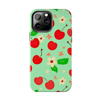 Cute Cherry Flower Pattern Mint Tough Phone Case | Aesthetic