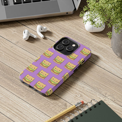 Kawaii Cat Burger Pattern Purple Background Cute Tough Phone Case | Food