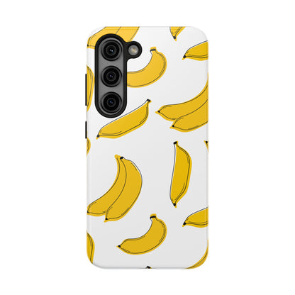 Bold Yellow Banana Pattern Minimal Line Art Tough Phone Case | Food