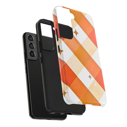 Pastel Orange & Pink Checkered Stars Tough Phone Case | Aesthetic