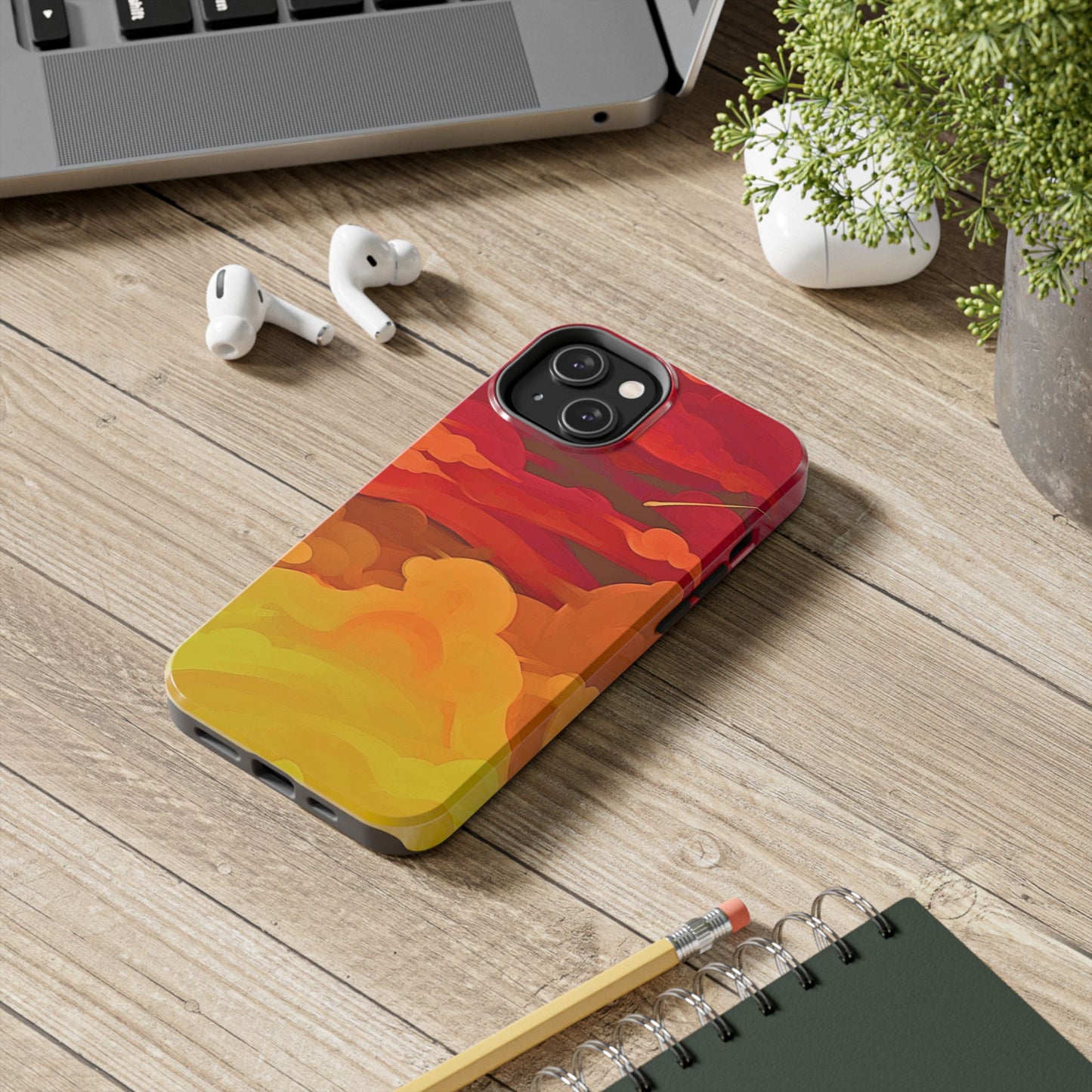 Funda resistente para teléfono con diseño de nubes rojas y naranjas | Estética