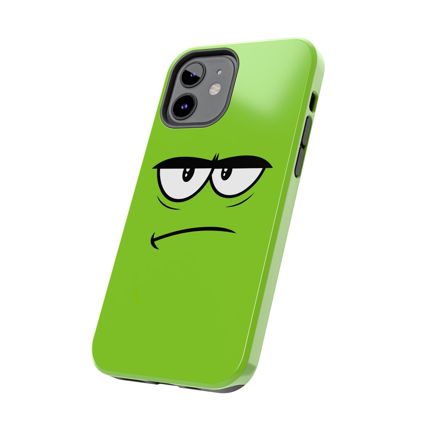 Grumpy Mood Face Green Background Funny Expression Tough Phone Case | Funny