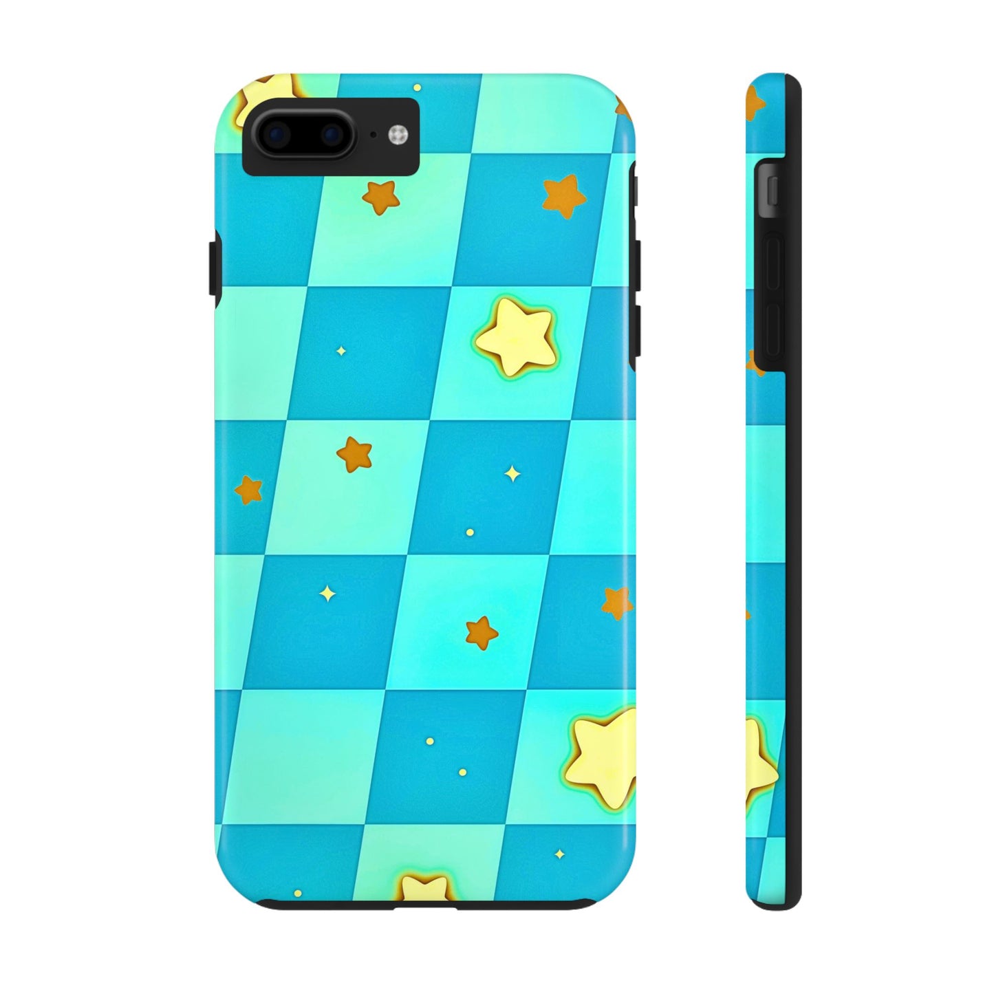 Vibrant Preppy Checkered Blue & Yellow Stars Tough Phone Case | Aesthetic