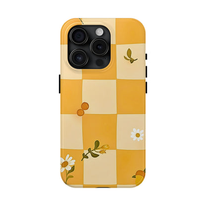 Yellow Checkered Preppy Daisies Tough Phone Case | Aesthetic