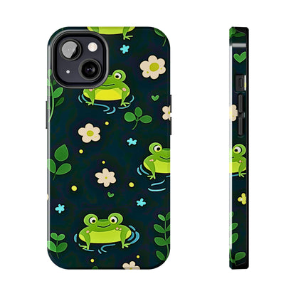 Kawaii Froggy Pattern Black Tough Phone Case | Animals
