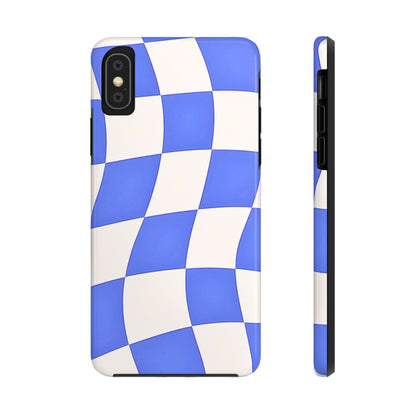 Funda resistente para teléfono con estampado ondulado de cuadros azules | Estética