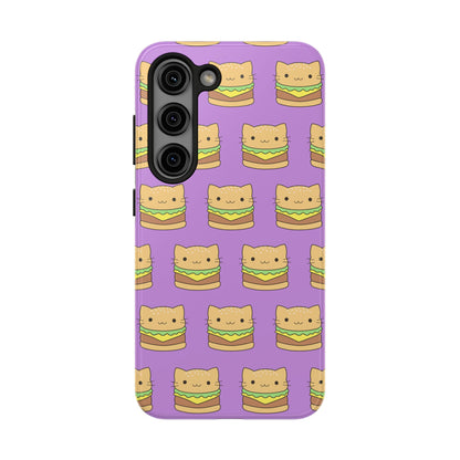 Kawaii Cat Burger Pattern Purple Background Cute Tough Phone Case | Food