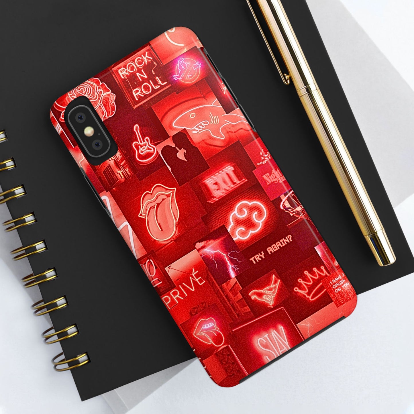 Funda resistente para teléfono con diseño de neón rojo | Estética