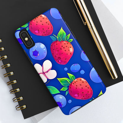 Cute Blueberry Strawberry Fruit Pattern Tough Phone Case | Aesthetic
