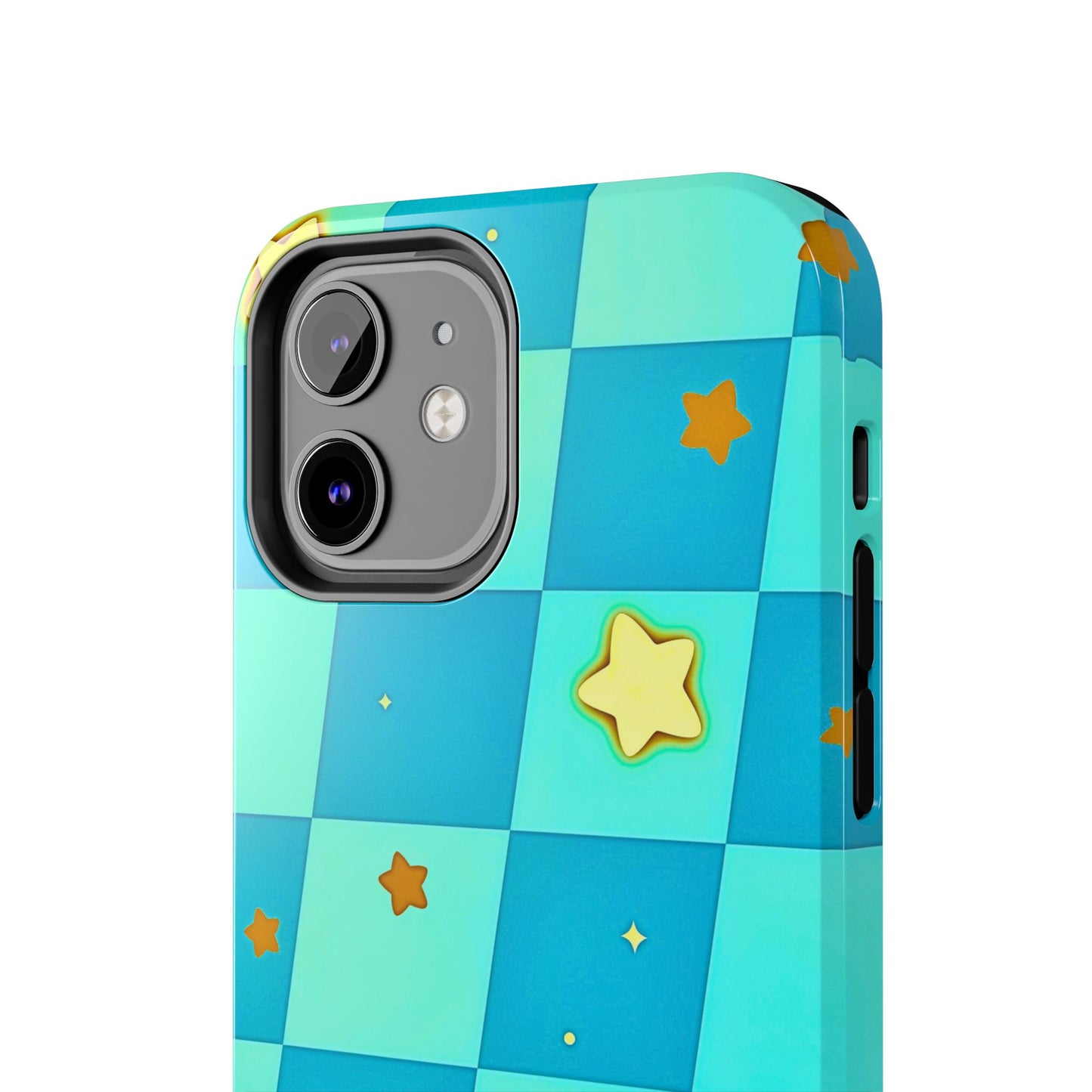 Vibrant Preppy Checkered Blue & Yellow Stars Tough Phone Case | Aesthetic