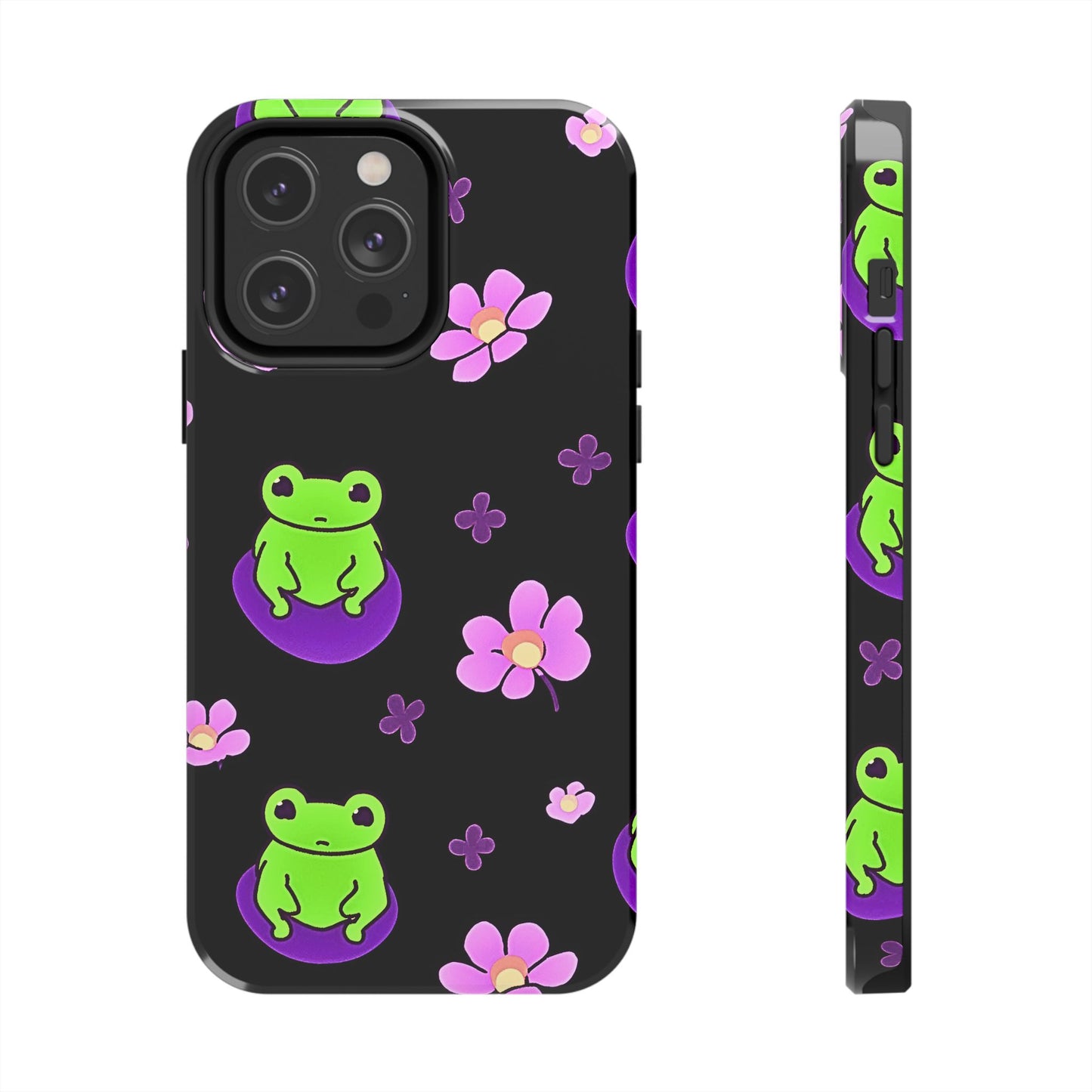 Cute Frog & Pink Flowers Pattern Style Tough Phone Case | Animals