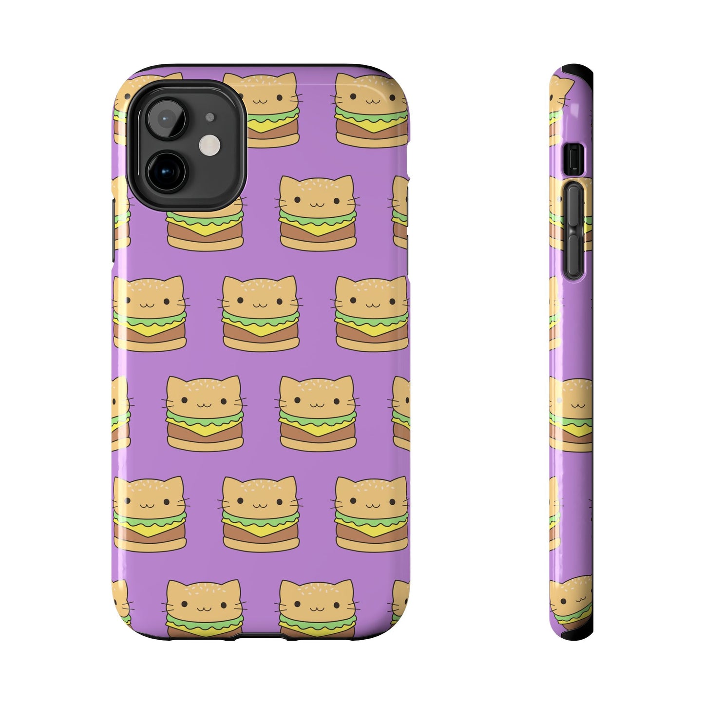Kawaii Cat Burger Pattern Purple Background Cute Tough Phone Case | Food