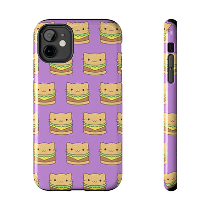 Kawaii Cat Burger Pattern Purple Background Cute Tough Phone Case | Food