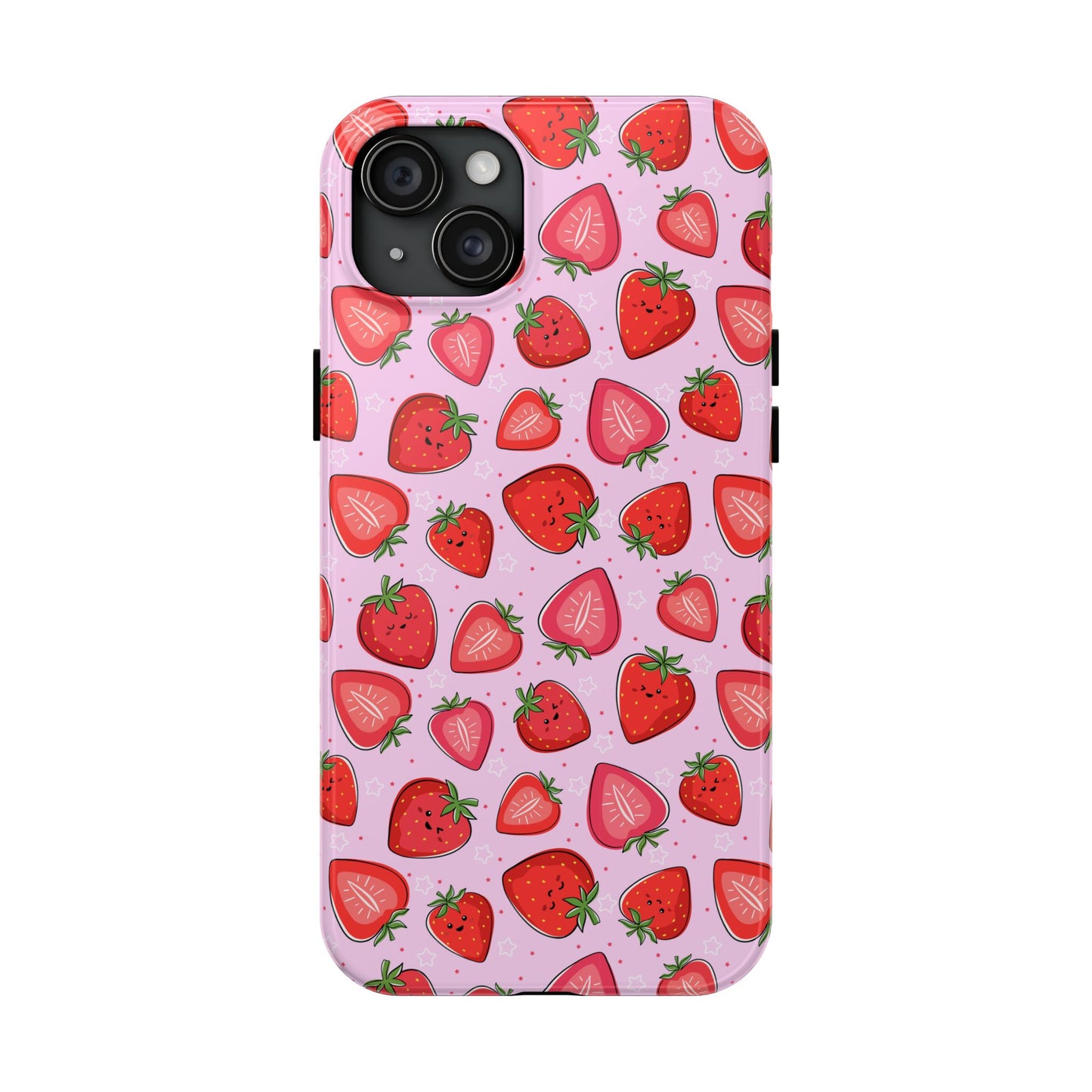 Kawaii Strawberry Cartoon Pattern Pink Aesthetic Tough Phone Case | Food