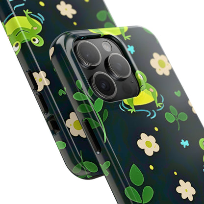 Kawaii Froggy Pattern Black Tough Phone Case | Animals
