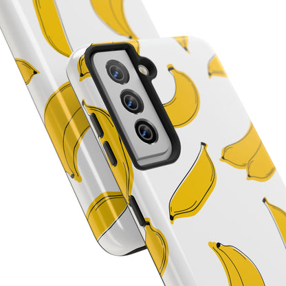 Bold Yellow Banana Pattern Minimal Line Art Tough Phone Case | Food