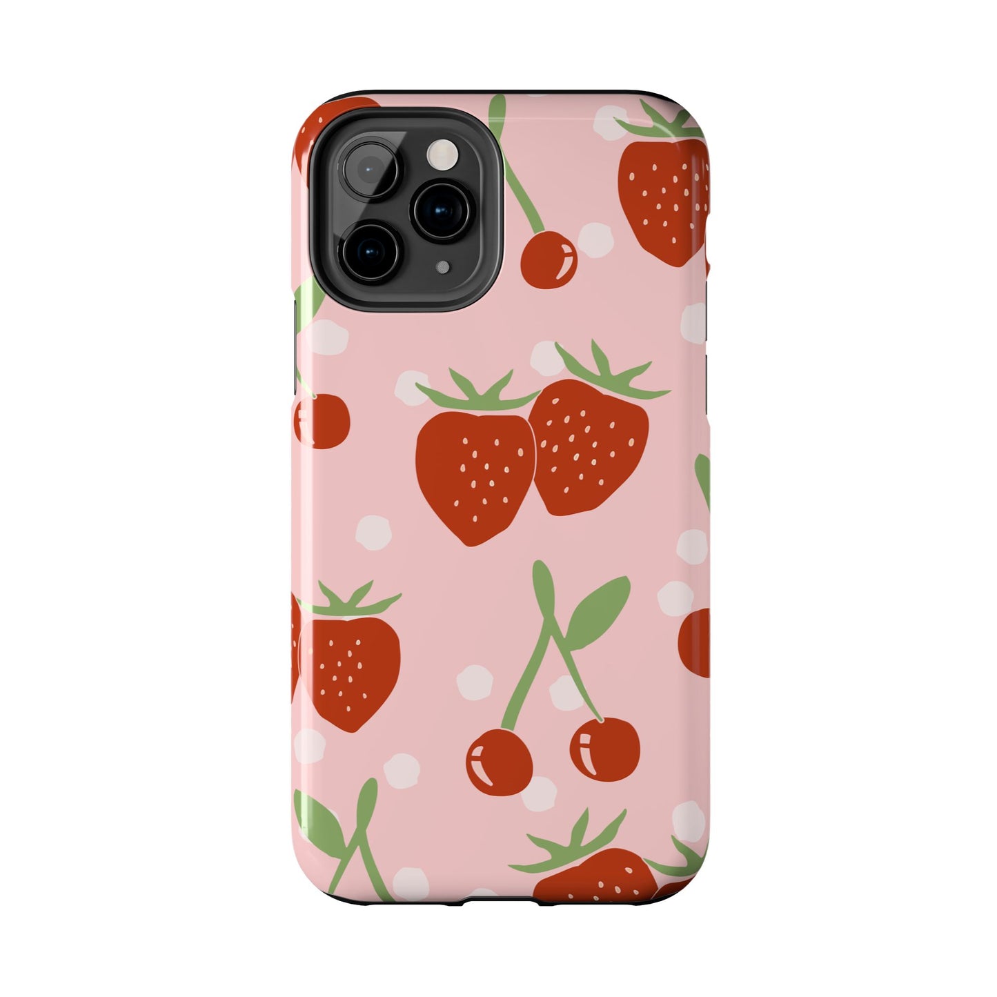 Cute Pink and Red Cherry and Strawberry Tough Phone Case | Food