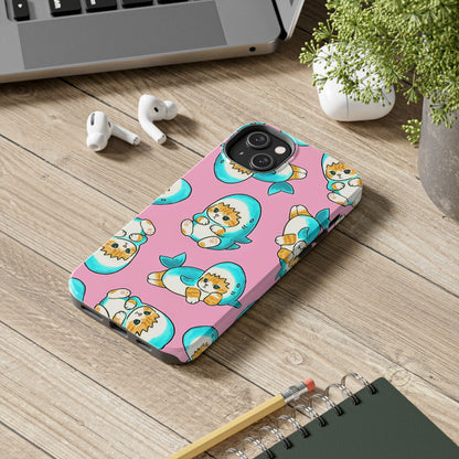 Pink Cute Shark Cats Pattern Tough Phone Case | Animals