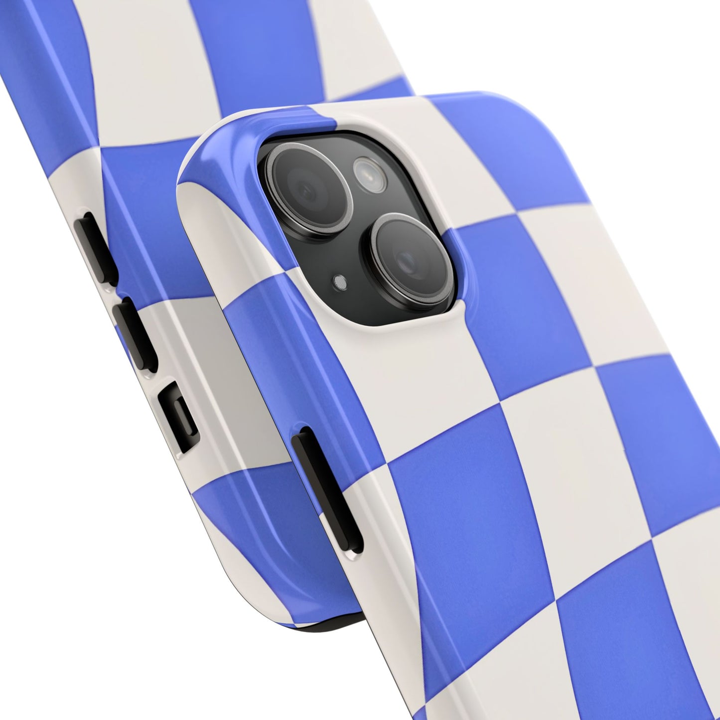 Funda resistente para teléfono con estampado ondulado de cuadros azules | Estética