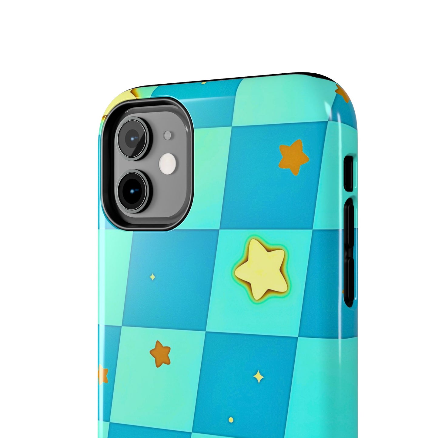 Vibrant Preppy Checkered Blue & Yellow Stars Tough Phone Case | Aesthetic